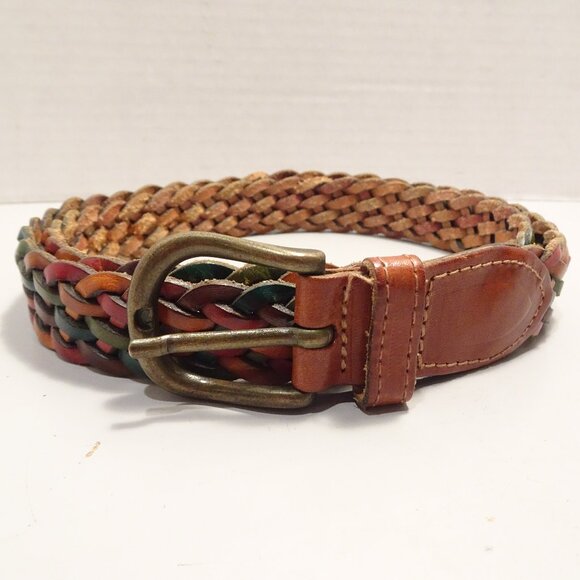 Vintage Echo Braided Belt Sz L Leather Rainbow Multicolor Boho Quirky - Picture 1 of 3